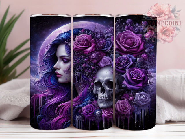 Amethyst Rose Skull Gothic Tumbler, Rose Skull Wrap, Gothic Tattoo Cup, Dark Floral Skull, 20oz Tumbler Wrap, Gothic Sublimation Design, Skull And Roses Drinkware Sublimation Li Zamperini 