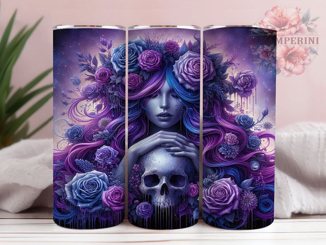 Amethyst Rose Skull Gothic Tumbler, Rose Skull Wrap, Gothic Tattoo Cup, Dark Floral Skull, 20oz Tumbler Wrap, Gothic Sublimation Design, Skull And Roses Drinkware Sublimation Li Zamperini 