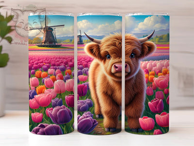 Amsterdam Cow Tulip 20oz Tumbler, Netherlands Tulip Cup Wrap, Highland Cow Design, Sublimation Tumbler Wrap, 20Oz Tumbler Design, Artistic Floral Cow Cup, Colorful Spring Wrap Sublimation Lara' s Designs 