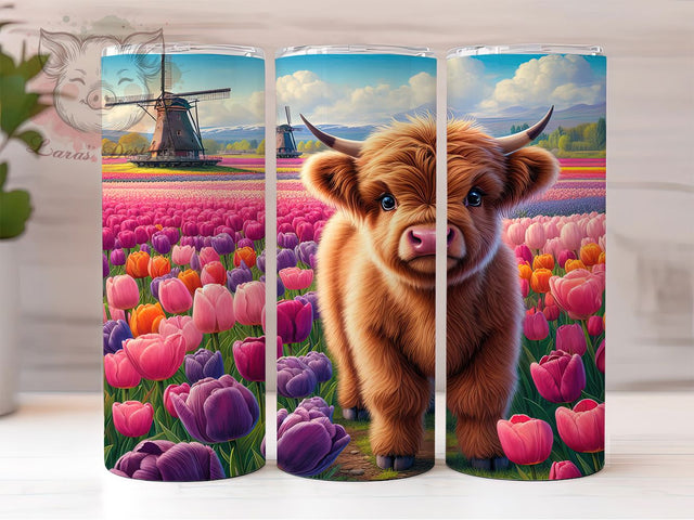 Amsterdam Cow Tulip 20oz Tumbler, Netherlands Tulip Cup Wrap, Highland Cow Design, Sublimation Tumbler Wrap, 20Oz Tumbler Design, Artistic Floral Cow Cup, Colorful Spring Wrap Sublimation Lara' s Designs 