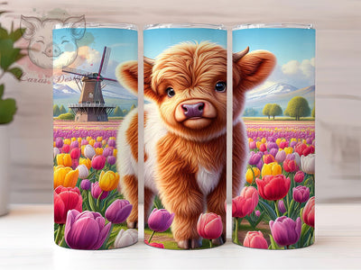 Amsterdam Cow Tulip 20oz Tumbler, Netherlands Tulip Cup Wrap, Highland Cow Design, Sublimation Tumbler Wrap, 20Oz Tumbler Design, Artistic Floral Cow Cup, Colorful Spring Wrap Sublimation Lara' s Designs 