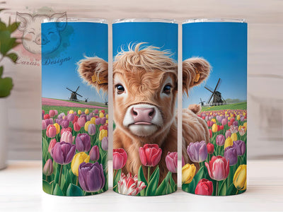 Amsterdam Cow Tulip 20oz Tumbler, Netherlands Tulip Cup Wrap, Highland Cow Design, Sublimation Tumbler Wrap, 20Oz Tumbler Design, Artistic Floral Cow Cup, Colorful Spring Wrap Sublimation Lara' s Designs 