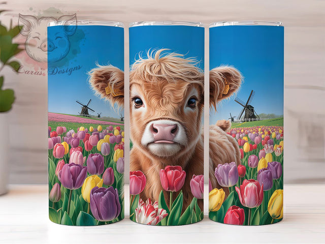 Amsterdam Cow Tulip 20oz Tumbler, Netherlands Tulip Cup Wrap, Highland Cow Design, Sublimation Tumbler Wrap, 20Oz Tumbler Design, Artistic Floral Cow Cup, Colorful Spring Wrap Sublimation Lara' s Designs 