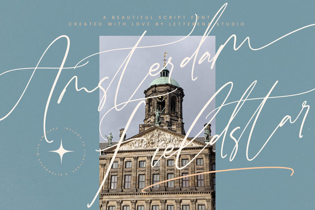 Amsterdam Fieldstar - Beautiful Script Font Font Letterena Studios 