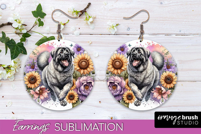 Anatolian Shepherd Dog Earrings - Dog Mom Floral Round Earring Sublimation Sublimation OrangeBrushStudio 