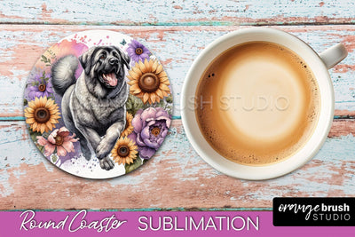 Anatolian Shepherd Dog Round Coaster - Dog Mom Floral Coaster Sublimation Sublimation OrangeBrushStudio 