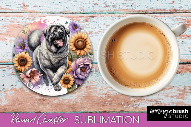 Anatolian Shepherd Dog Round Coaster - Dog Mom Floral Coaster Sublimation Sublimation OrangeBrushStudio 