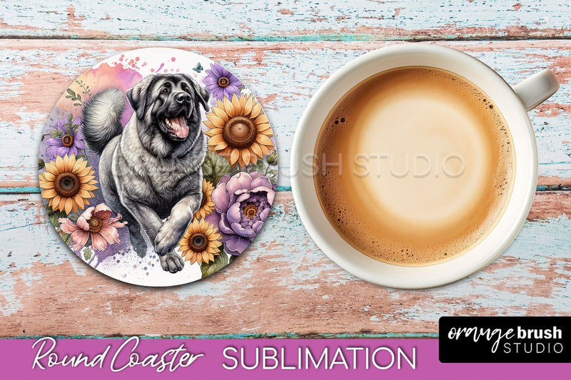 Anatolian Shepherd Dog Round Coaster - Dog Mom Floral Coaster Sublimation Sublimation OrangeBrushStudio 