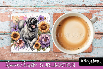 Anatolian Shepherd Dog Square Coaster - Dog Mom Floral Coaster Sublimation Sublimation OrangeBrushStudio 