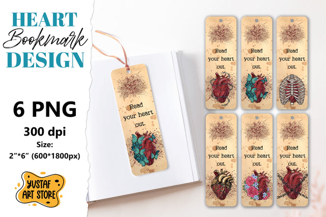 Anatomical Heart Bookmark 6 design. Read your heart out Sublimation Yustaf Art Store 