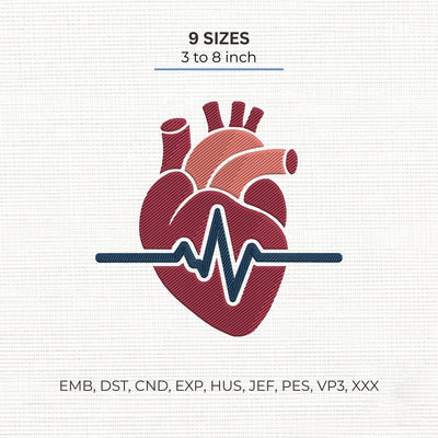Anatomical Heart ECG Embroidery Design – Heartbeat EKG Medical Heart Machine Embroidery File Embroidery/Applique DESIGNS PatternFeed8 