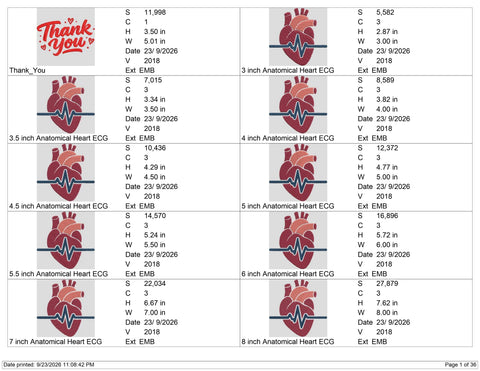 Anatomical Heart ECG Embroidery Design – Heartbeat EKG Medical Heart Machine Embroidery File Embroidery/Applique DESIGNS PatternFeed8 