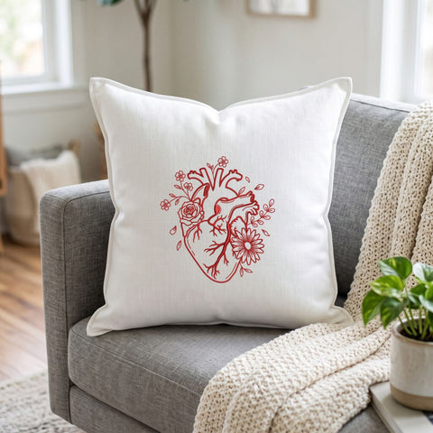 Anatomical Heart Floral Embroidery Design – Human Heart Rose Daisy Botanical Redwork Machine Embroidery File Embroidery/Applique DESIGNS PatternFeed8 