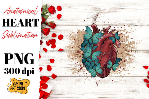 Anatomical heart sublimation. Heart with butterfly design Sublimation Yustaf Art Store 