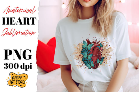 Anatomical heart sublimation. Heart with butterfly design Sublimation Yustaf Art Store 