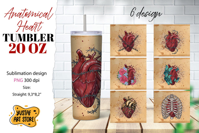 Anatomical heart tumbler bundle. 6 hand painted design Sublimation Yustaf Art Store 