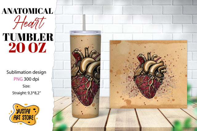Anatomical heart tumbler. Halloween tumbler wrap Sublimation Yustaf Art Store 