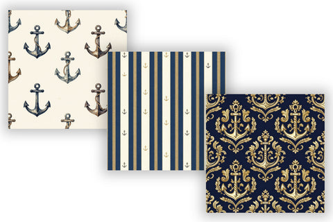 Anchor Digital Paper Pack, Classic Nautical Seamless Patterns, Rope, Maritime Emblems & Coastal Printable Crafts Digital Pattern FloridPrintables 