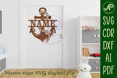 Anchor two layer name sign svg laser cut template SVG APInspireddesigns 