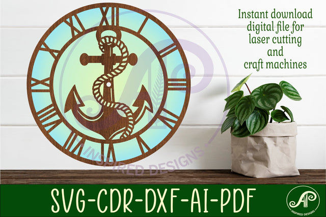 Anchor wall clock laser cut files, SVG file SVG APInspireddesigns 