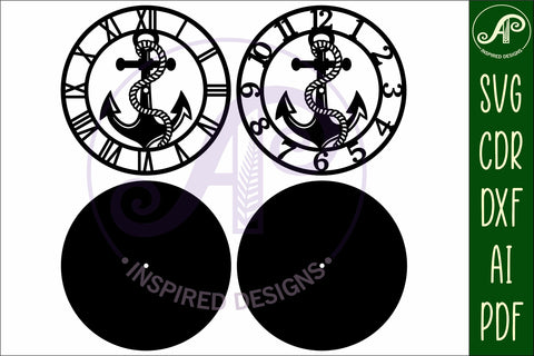 Anchor wall clock laser cut files, SVG file SVG APInspireddesigns 