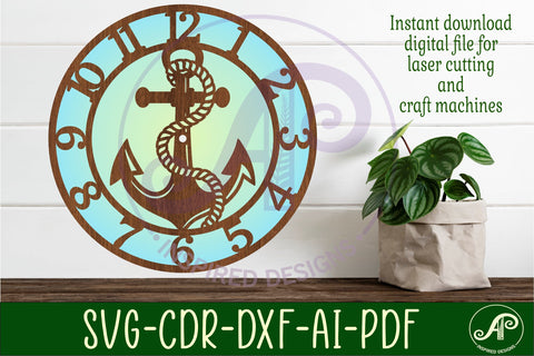 Anchor wall clock laser cut files, SVG file SVG APInspireddesigns 