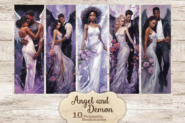 Angel And Demon Bookmarks Printable | Bookmarks Digital SVG GlamArtZhanna 