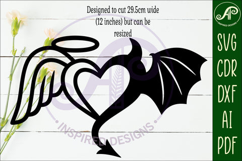 Angel and Devil Heart wall sign svg laser cut SVG APInspireddesigns 