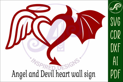Angel and Devil Heart wall sign svg laser cut SVG APInspireddesigns 