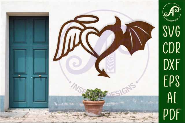 Angel and Devil Heart wall sign svg laser cut SVG APInspireddesigns 