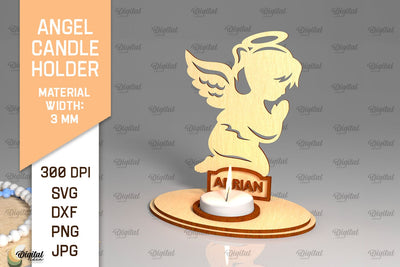 Angel Candle Holder SVG. Names Wooden Candle Holder Lasercut SVG Evgenyia Guschina 
