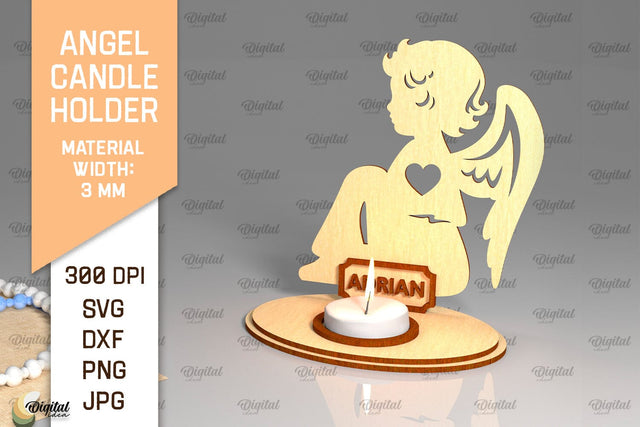 Angel Candle Holder SVG. Names Wooden Candle Holder Lasercut SVG Evgenyia Guschina 