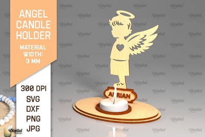 Angel Candle Holder SVG. Names Wooden Candle Holder Lasercut SVG Evgenyia Guschina 