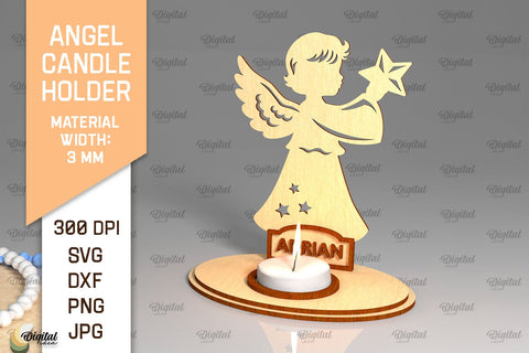 Angel Candle Holder SVG. Names Wooden Candle Holder Lasercut SVG Evgenyia Guschina 