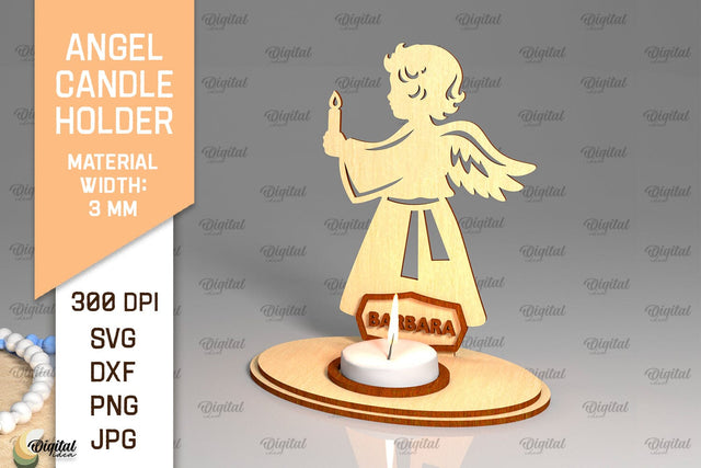 Angel Candle Holder SVG. Names Wooden Candle Holder Lasercut SVG Evgenyia Guschina 