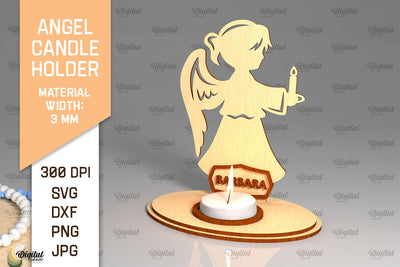 Angel Candle Holder SVG. Names Wooden Candle Holder Lasercut SVG Evgenyia Guschina 