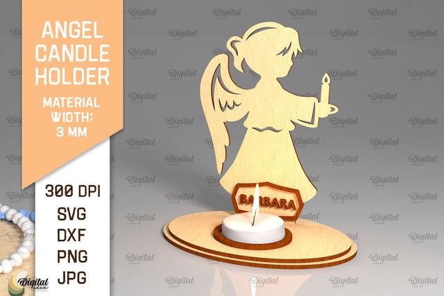 Angel Candle Holder SVG. Names Wooden Candle Holder Lasercut SVG Evgenyia Guschina 