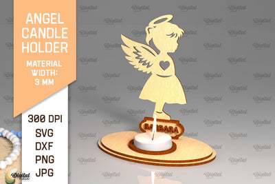 Angel Candle Holder SVG. Names Wooden Candle Holder Lasercut SVG Evgenyia Guschina 