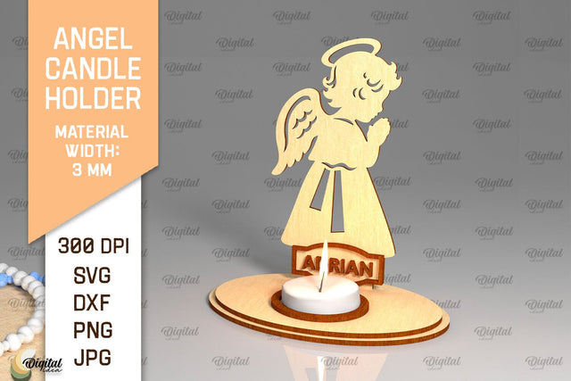 Angel Candle Holder SVG. Names Wooden Candle Holder Lasercut SVG Evgenyia Guschina 