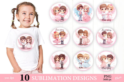 Angel Couple Bundle PNG. Love Print. Round Sublimation PNG. Sublimation Olga Terlyanskaya 