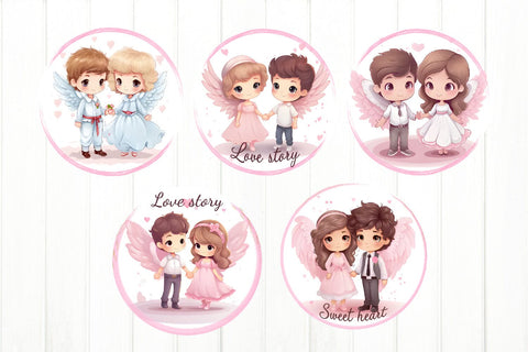 Angel Couple Bundle PNG. Love Print. Round Sublimation PNG. Sublimation Olga Terlyanskaya 