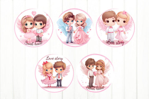 Angel Couple Bundle PNG. Love Print. Round Sublimation PNG. Sublimation Olga Terlyanskaya 