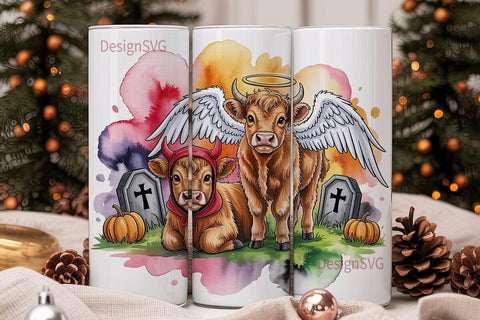 Angel & Devil Cows 20oz Tumbler Sublimation DesignSVG 