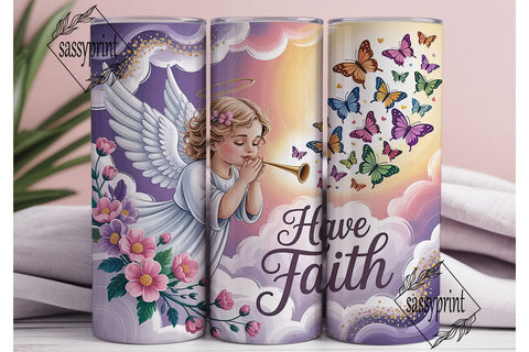Angel Faith Butterfly 20oz Tumbler Wrap Sublimation sassyprint 