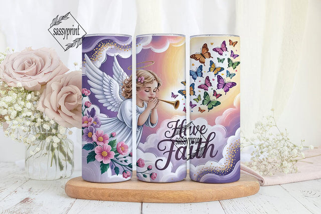 Angel Faith Butterfly 20oz Tumbler Wrap Sublimation sassyprint 