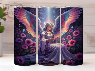 Angel Floral Spiritual Tumbler, Guardian Angel Tumbler Design, Heavenly Flower Sublimation Wrap, Spiritual Floral Coffee Tumbler, Religious Angel Drinkware Wrap, Serene Angel Art Sublimation Lara' s Designs 