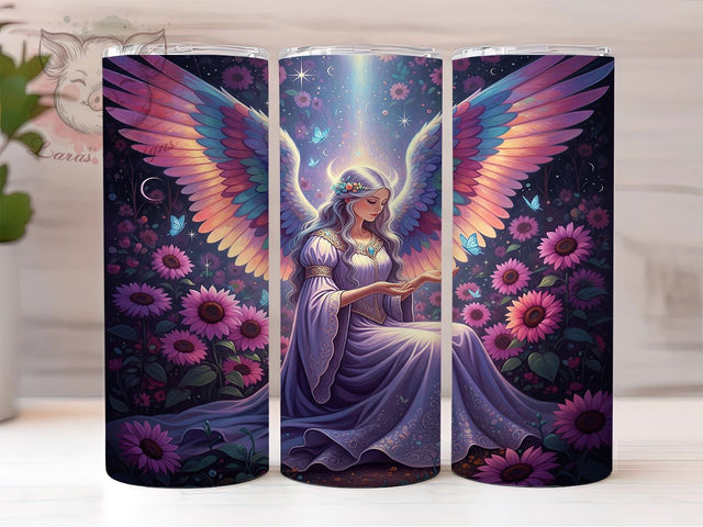 Angel Floral Spiritual Tumbler, Guardian Angel Tumbler Design, Heavenly Flower Sublimation Wrap, Spiritual Floral Coffee Tumbler, Religious Angel Drinkware Wrap, Serene Angel Art Sublimation Lara' s Designs 