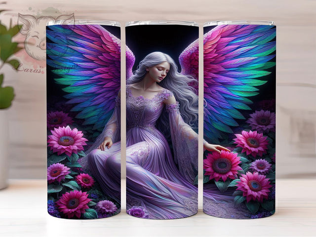 Angel Floral Spiritual Tumbler, Guardian Angel Tumbler Design, Heavenly Flower Sublimation Wrap, Spiritual Floral Coffee Tumbler, Religious Angel Drinkware Wrap, Serene Angel Art Sublimation Lara' s Designs 