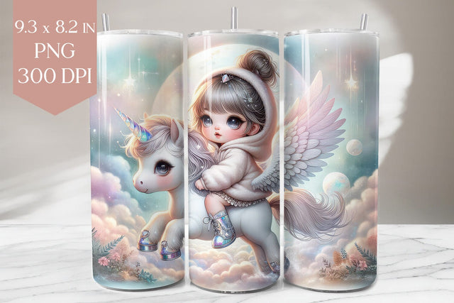 Angel Girl & Unicorn Tumbler PNG Sublimation BijouBay 