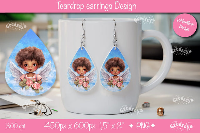 Angel Heart Earrings – Teardrop Sublimation Design for Valentine’s Sublimation Createya Design 